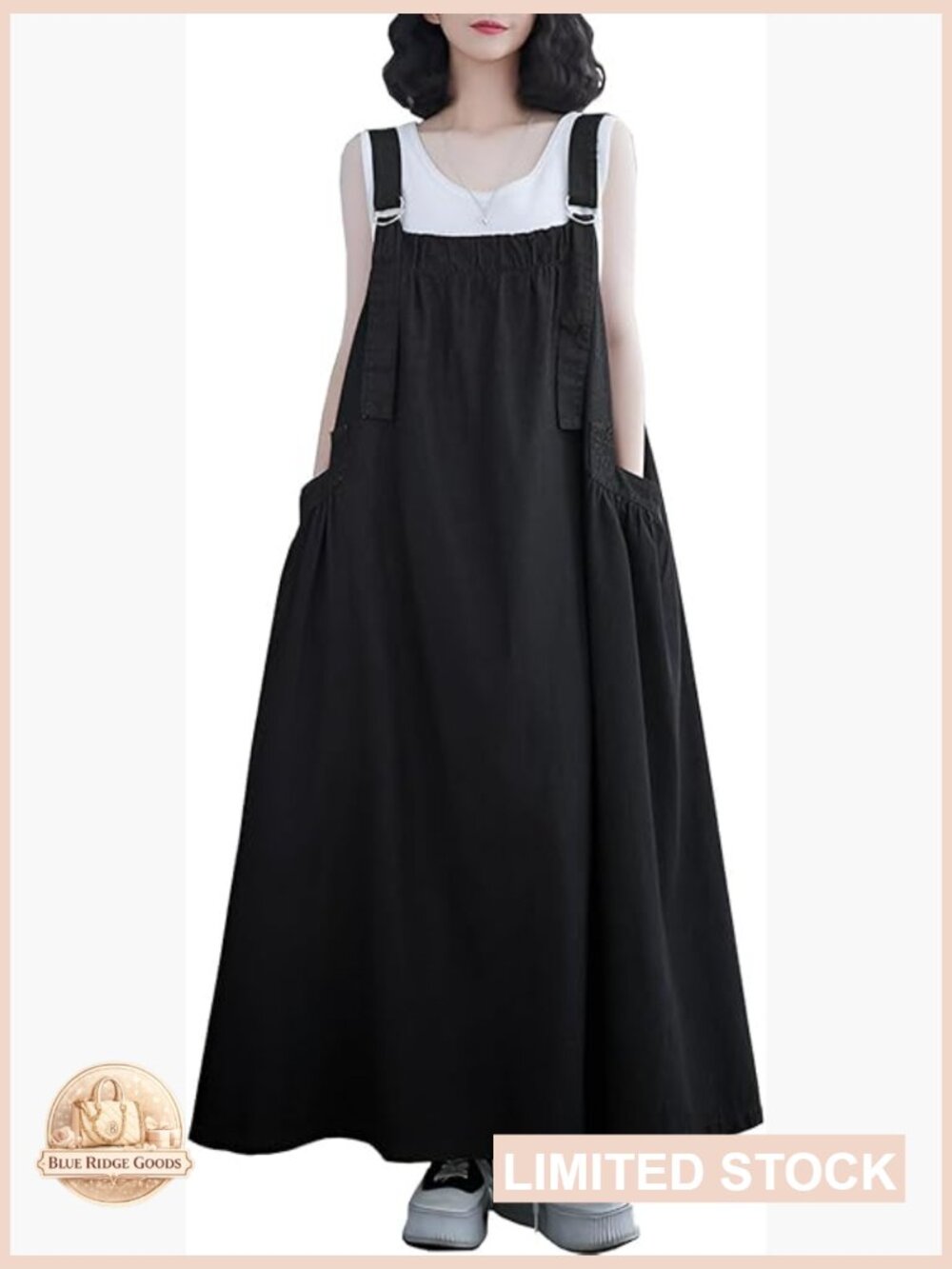Denim Jumper Dress Loose Fit Maxi Length Adjustable Straps Casual Y2K Style - Picture 1 of 7